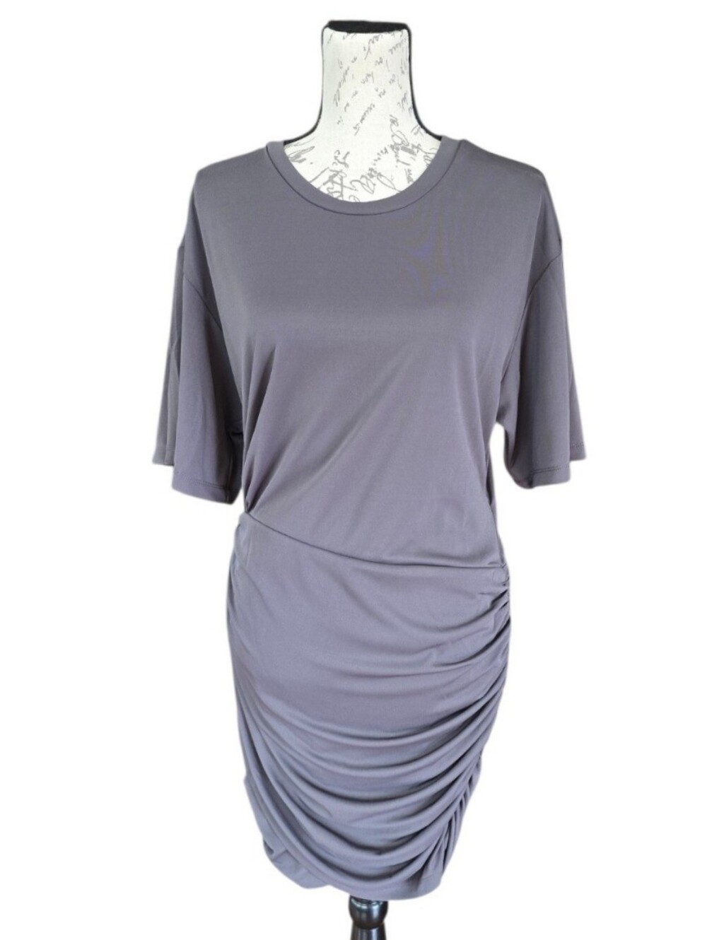 Grey Lab Asymmetric Ruched Dark Gray Mini Dress L